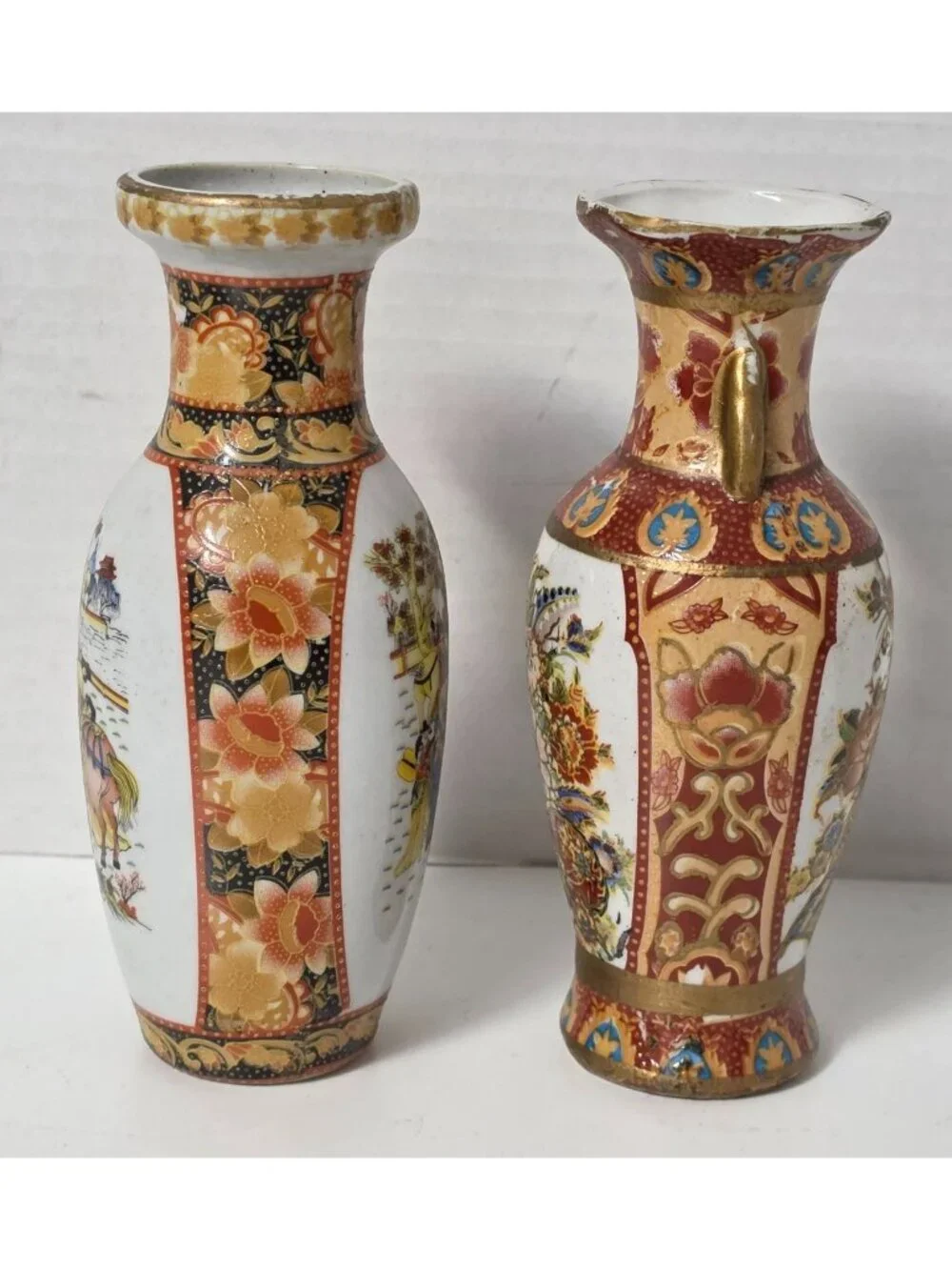 Pair Small Satsuma Style Porcelain Bud Vases